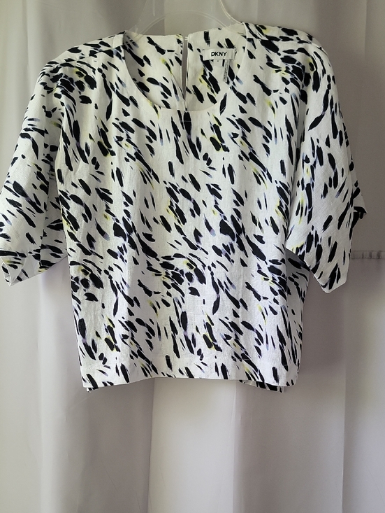 Dkny Tops - DKNY Black, White and Yellow Abstract Boxy Crop Top Linen Blend, Size M